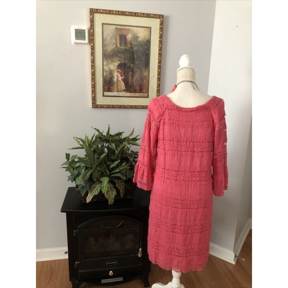 Rabbit Rabbit Rabbit Designs 3/4 Ruffled Sleeves Sheath Dress Size 14 Lace Pink - Picture 5 of 13